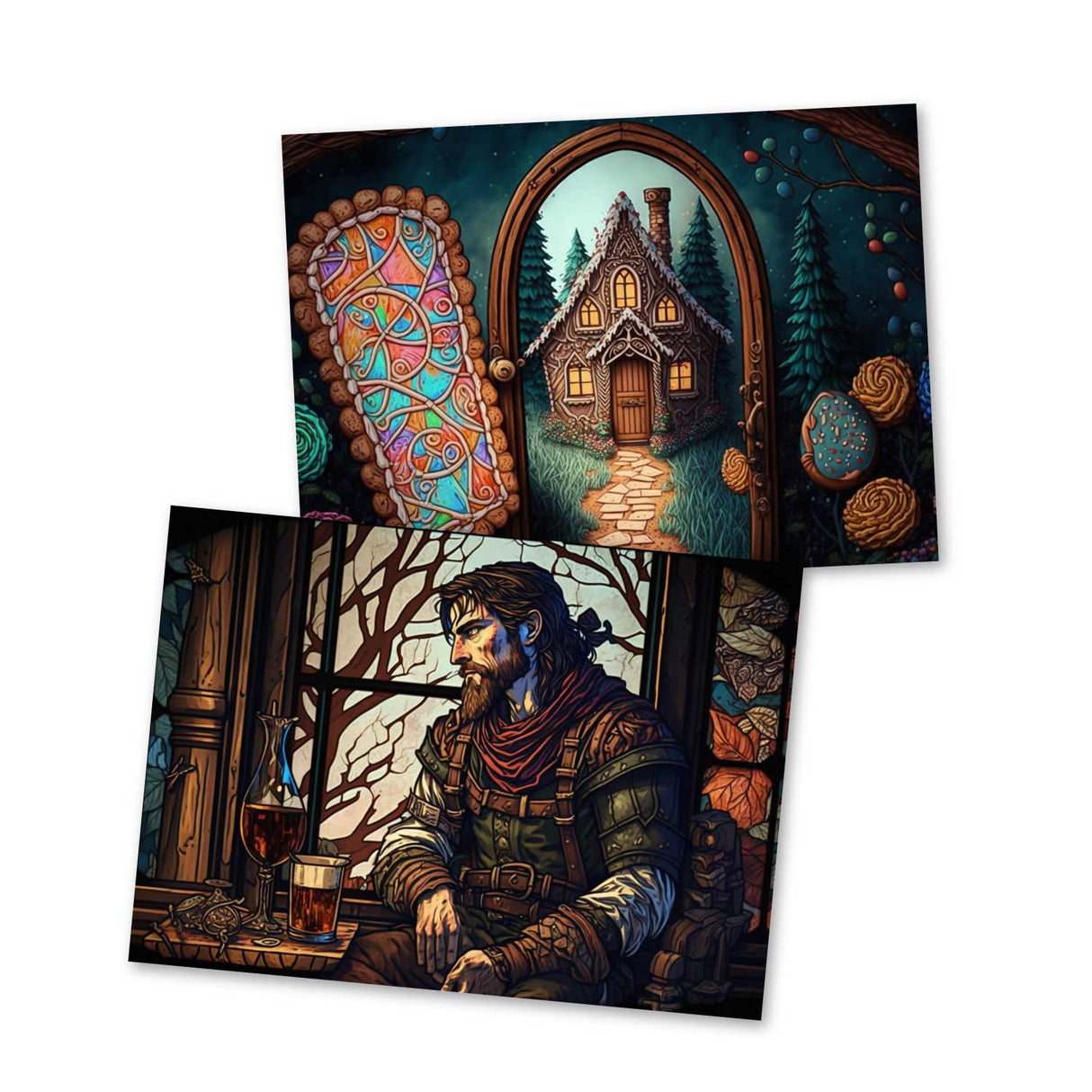 Hänsel und Gretel Karten Set A6 (15 Cards) Illustrierte Märchen Stained Glass I von den Gebrüdern Grimm im Original als kunstvolles Set