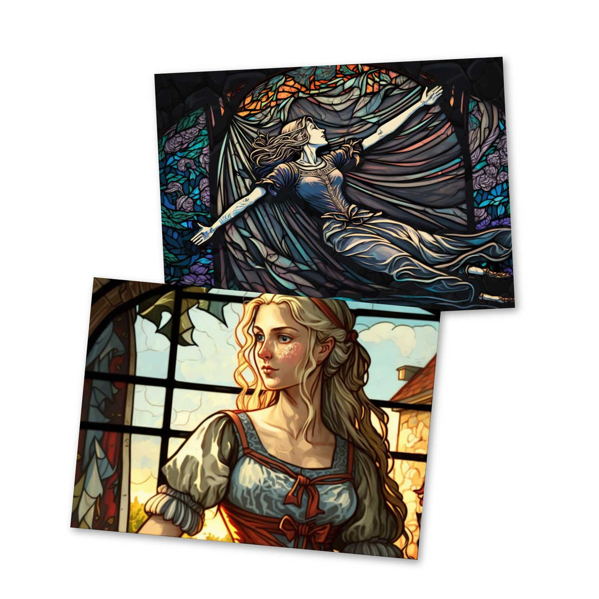 Frau Holle Karten Set A6 (15 Cards) Illustrierte Märchen Stained Glass I von den Gebrüdern Grimm im Original als kunstvolles Set