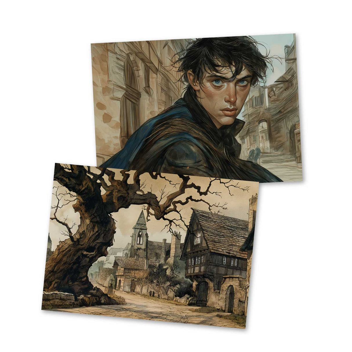 Der Teufel mit den drei goldenen Haaren Karten Set A6 (15 Cards) Illustrierte Märchen Zeichnung I von den Brüdern Grimm im Original