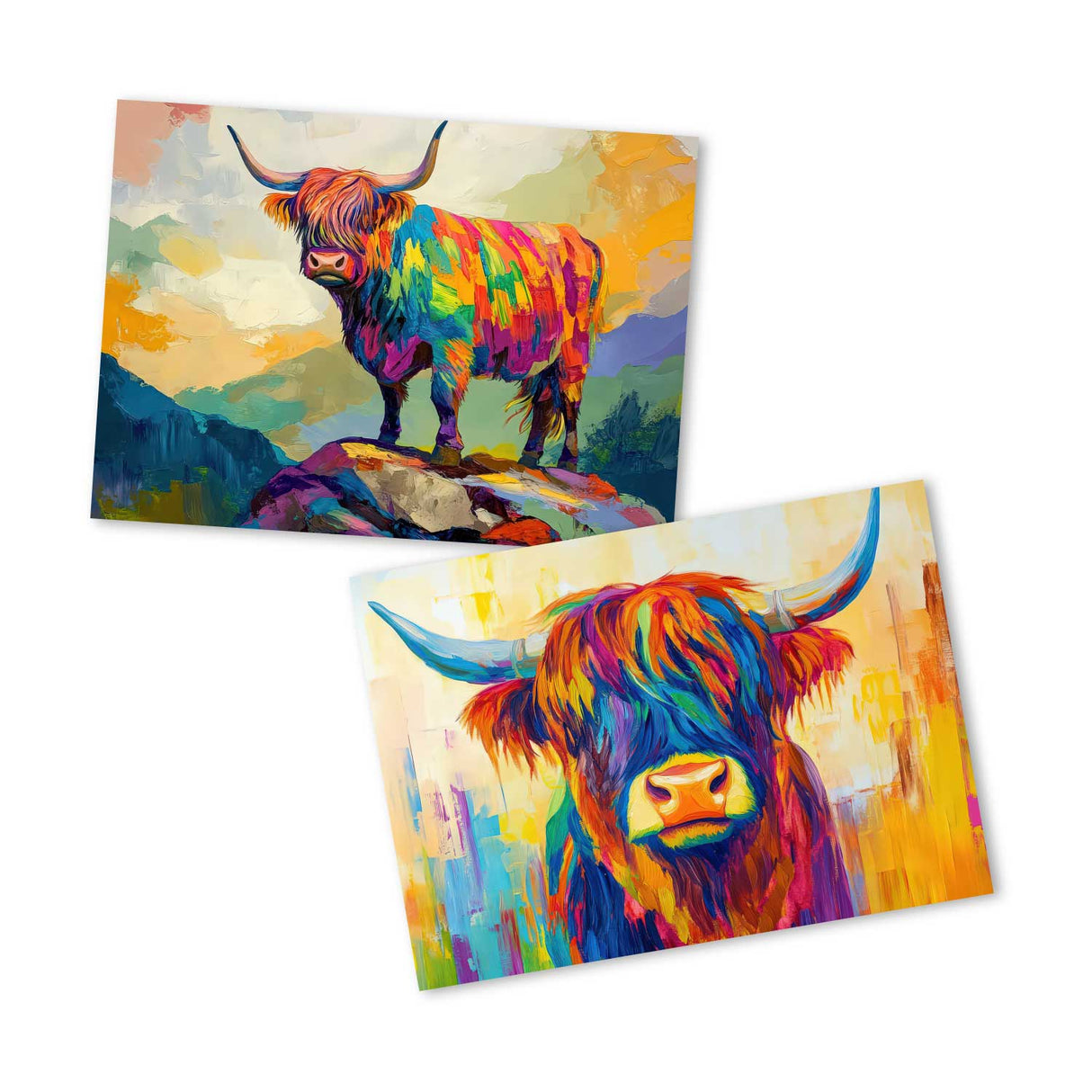 Hochland Kühe Postkarten A6 Set (12 Cards) I Grußkarten und Geburtstagskarten I Farbenfrohe Highland Cattle Cows Coo