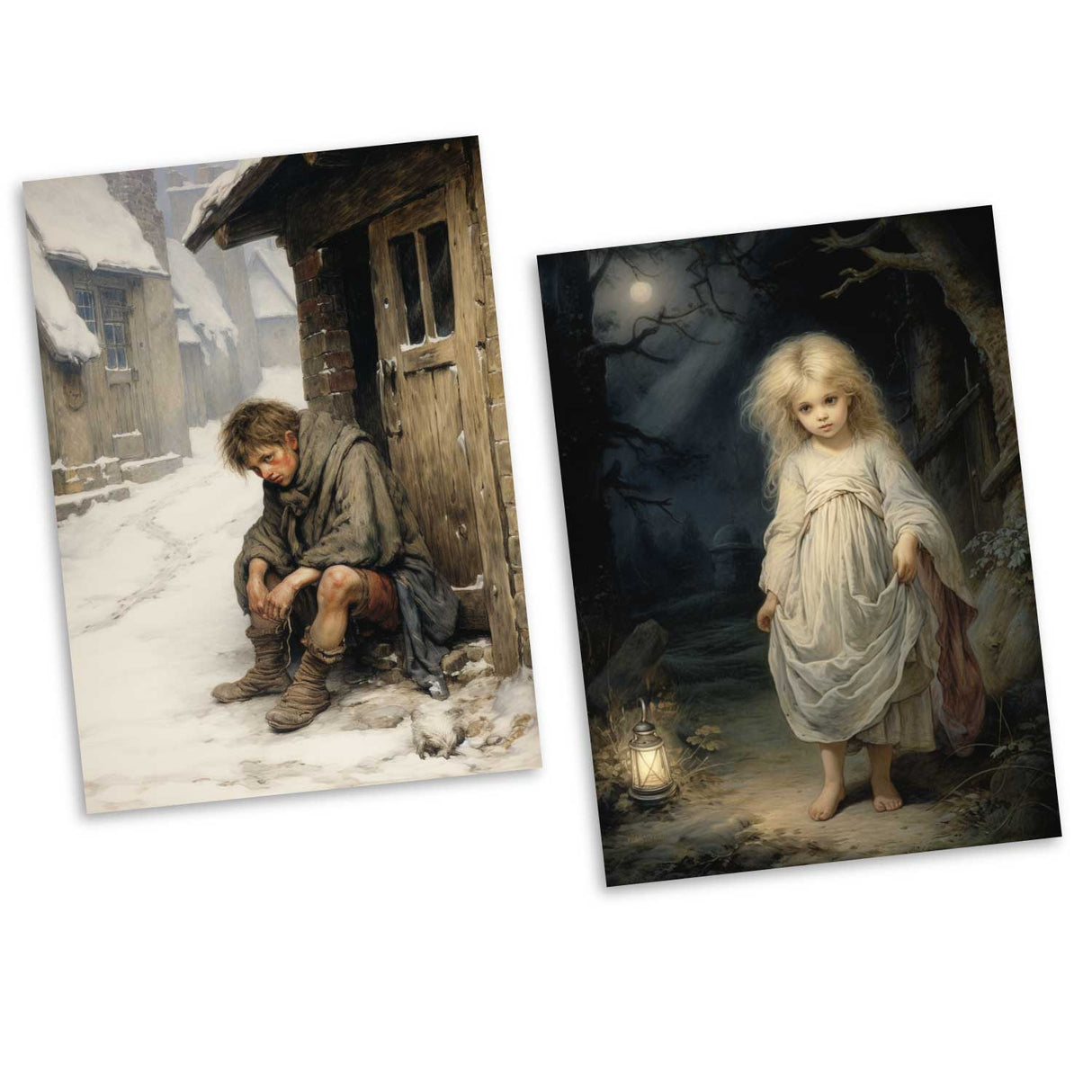 Sterntaler Karten Set A6 (15 Cards) Illustrierte Märchen im Biedermeier Stil I von den Brüdern Gimm im Original als kunstvolles Set