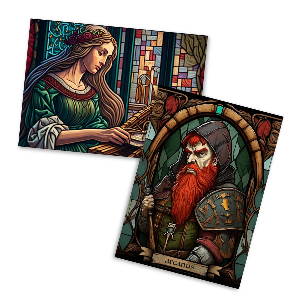 Rumpelstilzchen Karten Set A6 (15 Cards) Illustrierte Märchen Stained Glass I von den Gebrüdern Grimm im Original als kunstvolles Set