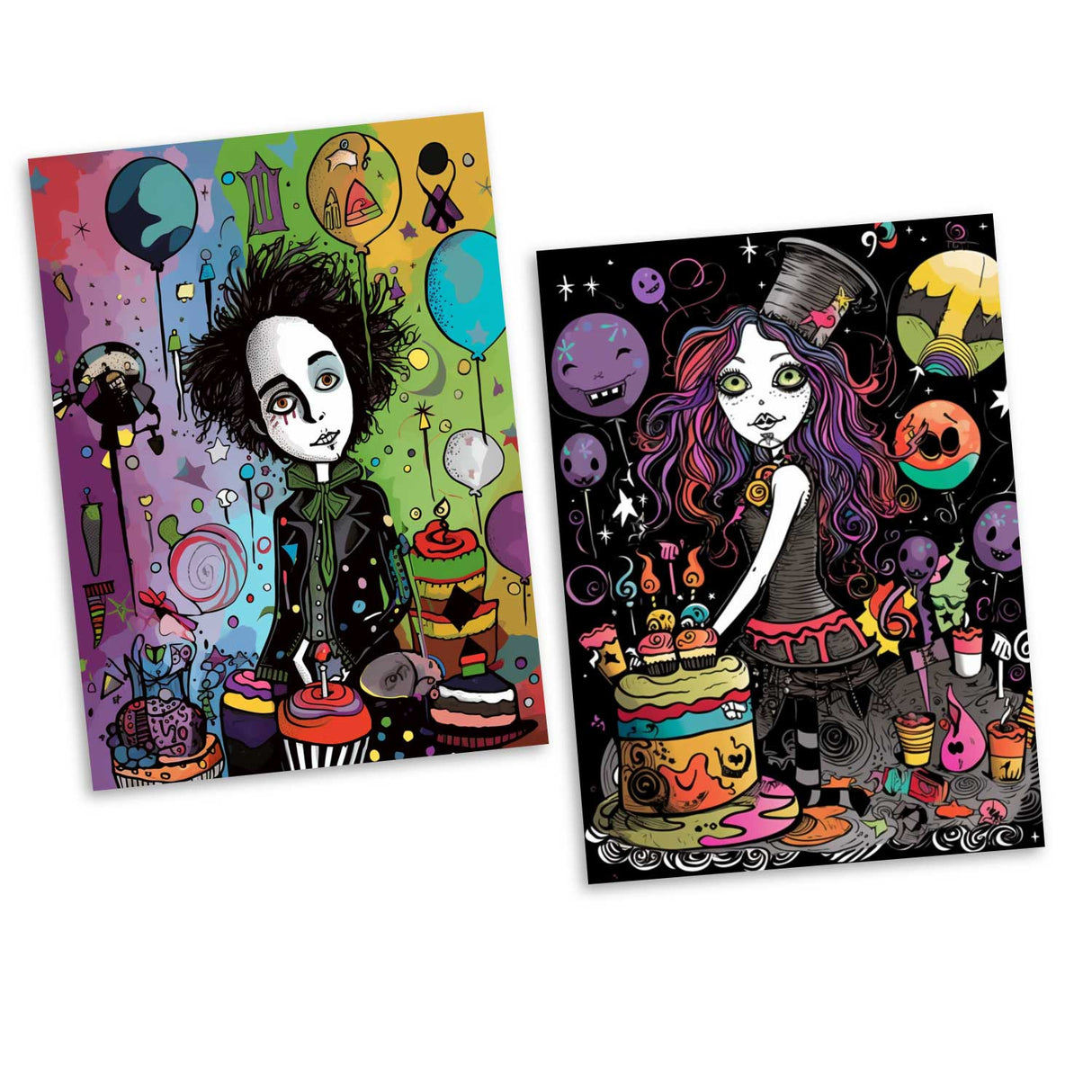 Schaurig schöne Geburtstags Grußkarten Set (15 Karten) | Kunstvolle grusselige Karten zum Geburtstag | Grußbotschaft im Tim Burton Style