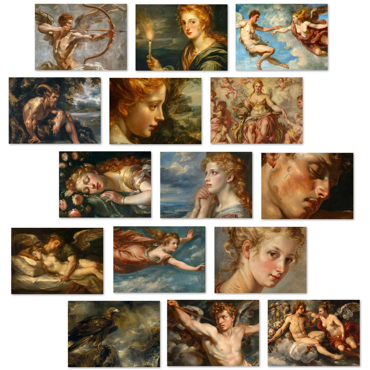 Antike Griechische Mythologie - Amor; Psyche als Kartenset (15 Karten) | Mythologische Karten der Götter | Schöne und das Biest