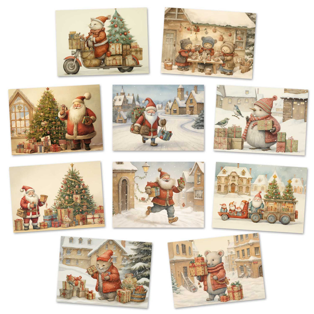 Weihnachten Kinder und Santa Karten Set (10 Karten) | Märchenhafte Weihnachten | Geschenk | kinderbuch Zeichnungen Santa Clause Weihnachten