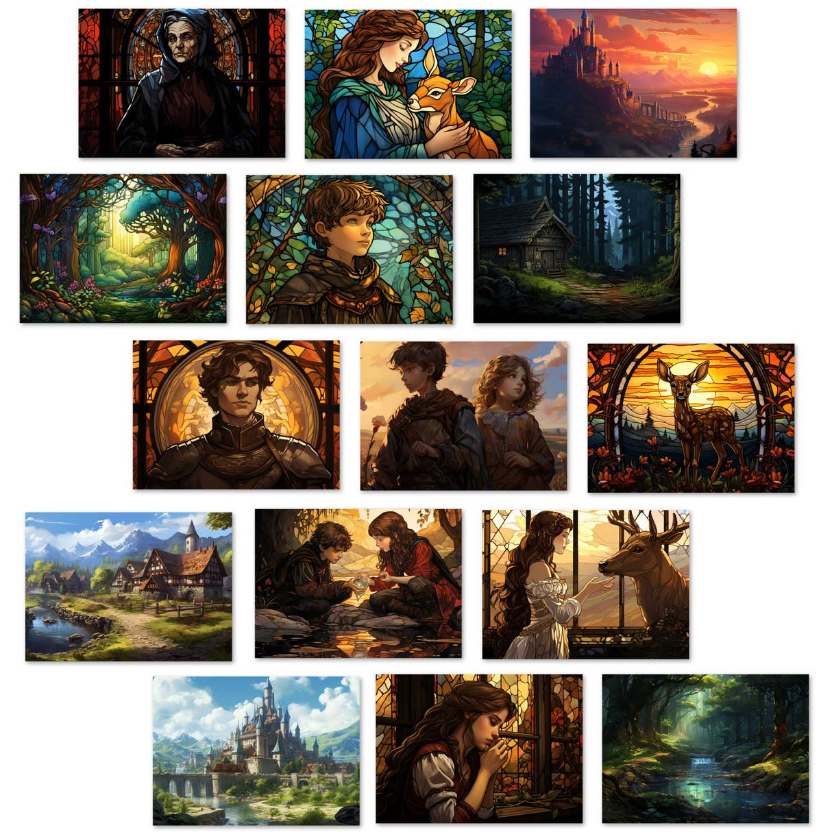 Brüderchen und Schwesterchen Karten Set A6 (15 Cards) Illustrierte Märchen Stained Glass I Gebrüdern Grimm im Original als kunstvolles Set
