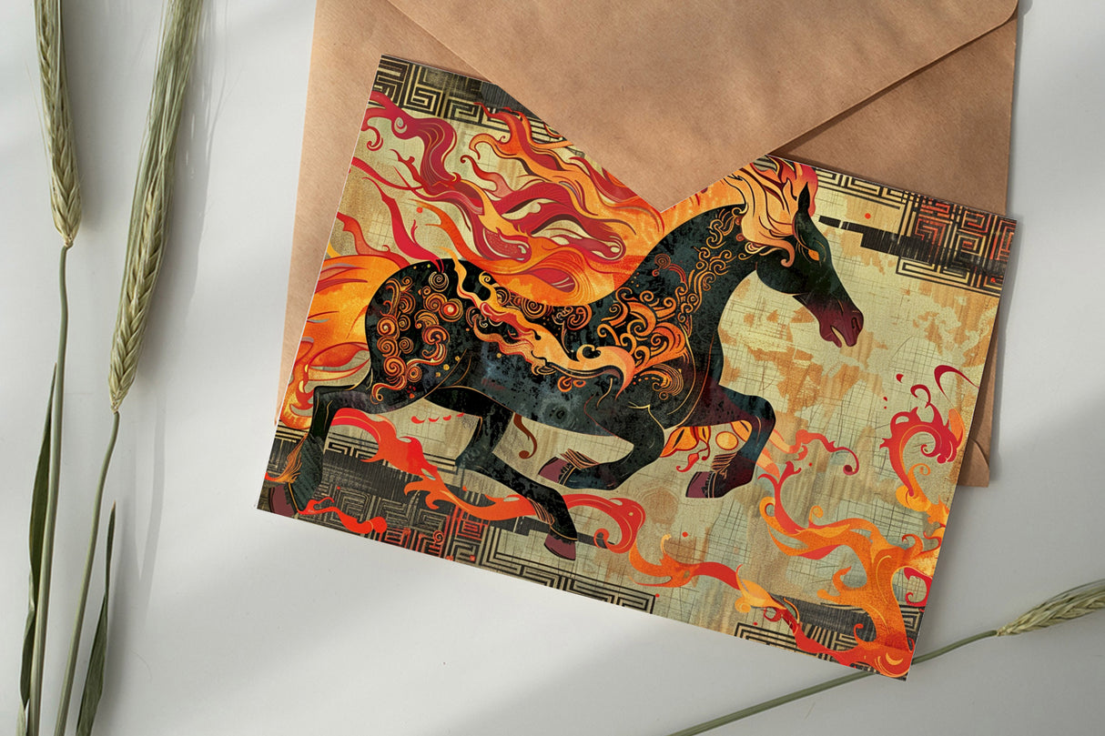 Jahr des Pferdes 2026 Postkarten A6 Set (10 Cards) Pferd des Feuers Jahr chinesische Sternzeichen asiatische Kultur I Kunstvolle Karten