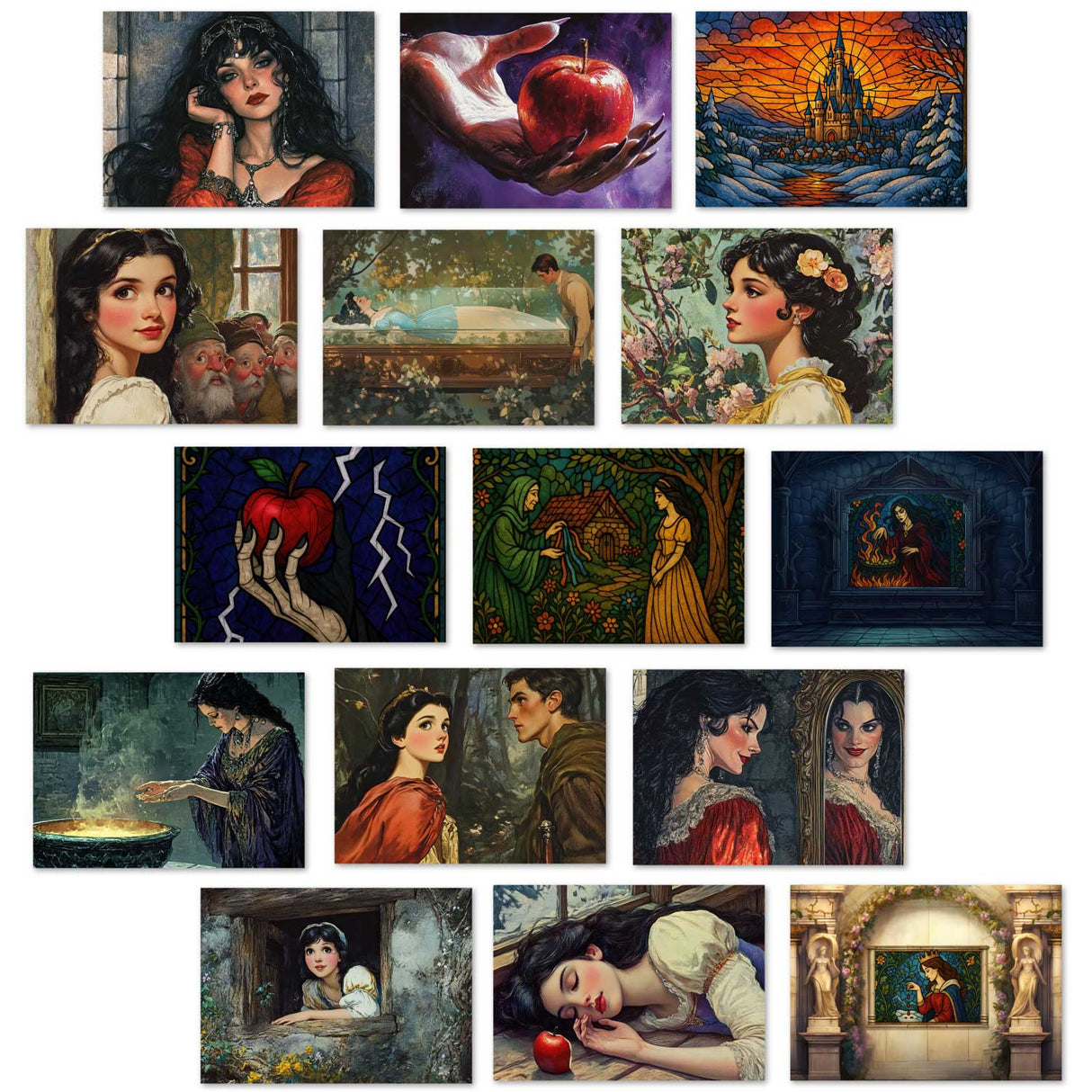 Schneewittchen Set A6 (15 Cards) kunstvoll Illustrierte Märchen I von den Brüdern Grimm im Original als kunstvolles Set