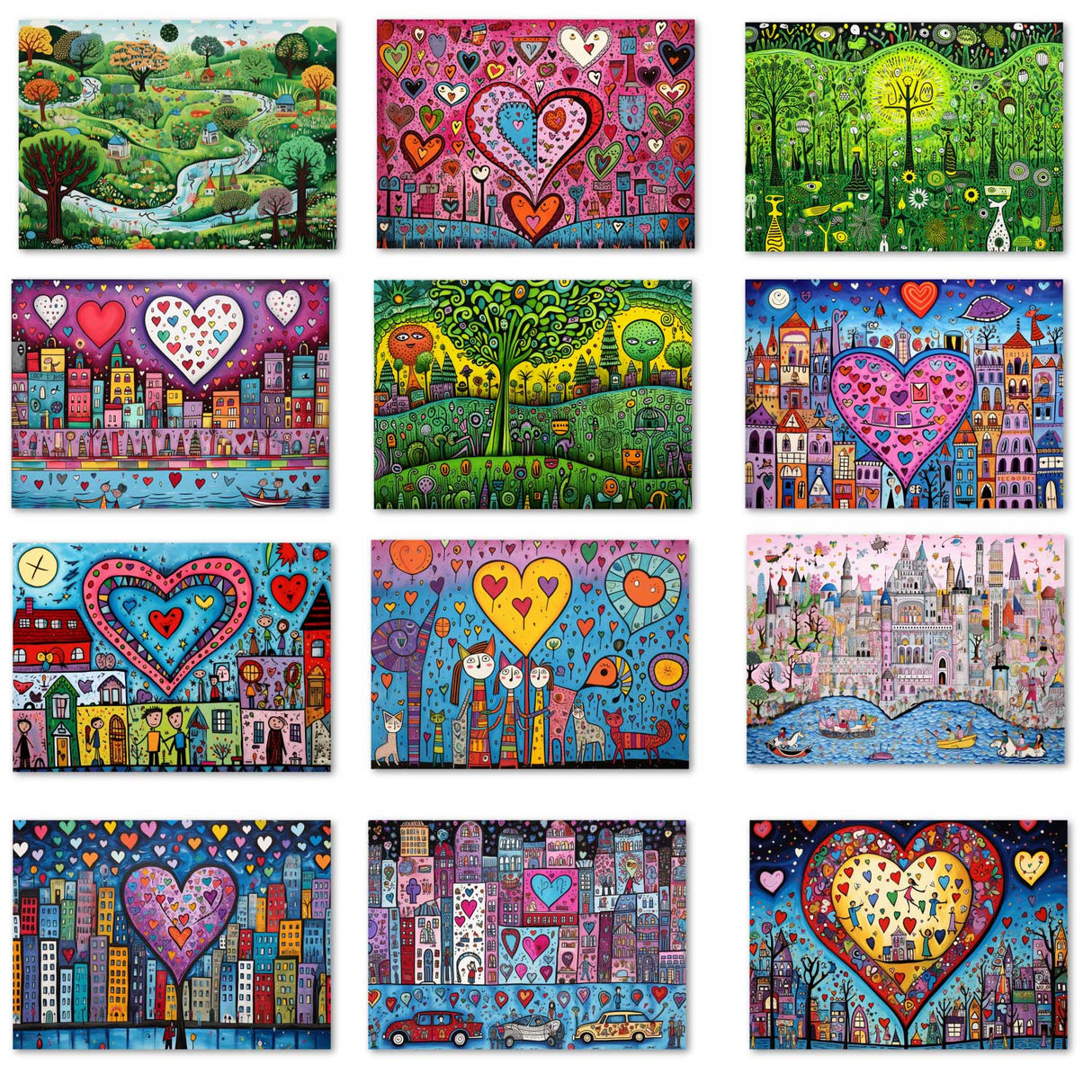 12 Kunstvolle Kollagen I Geburtstagskarten Postkarten A6 Set (10 Cards) Kollagen Stil I Karten zum Geburtstag Klappkarten für Glückwünsche I Happy Birthday