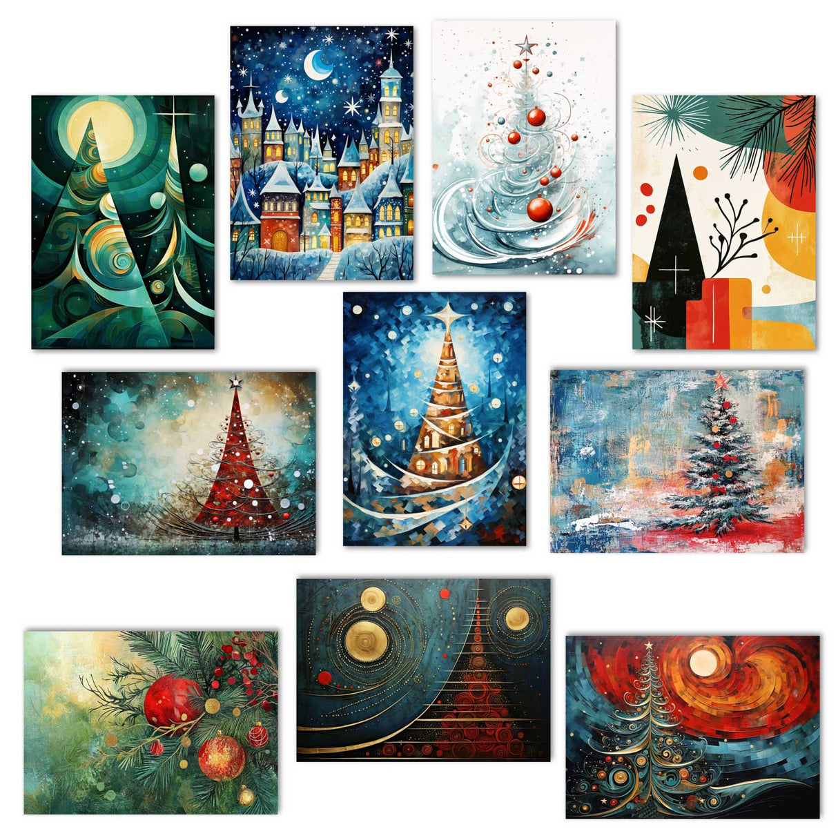 Weihnachten Grußkarten Set V3 (10 Karten) | Kunstvolle Weihnachts Karten | Geschenk | Karte mit Grußbotschaft | Postkarte oder Klappkarte