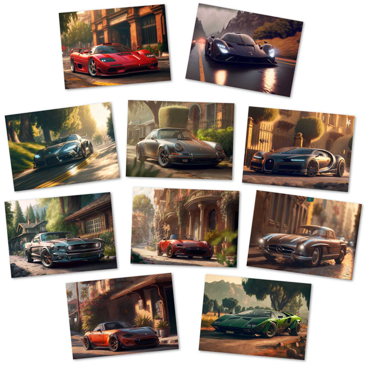 The most beautiful cars as greeting cards in a set (10 cards) | Ornate motif cards Cars | cars, mercedes, ford,