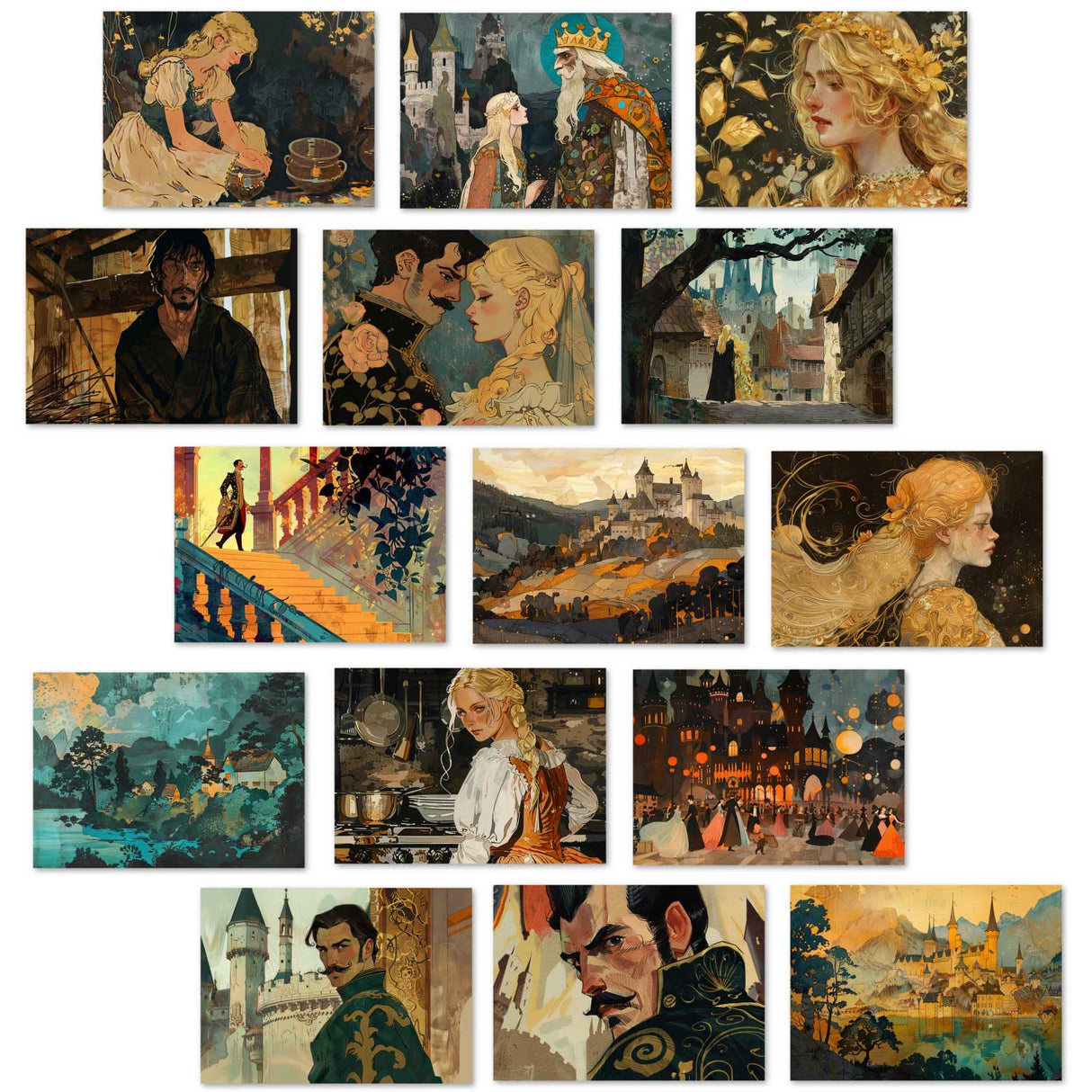 König Drosselbart Set A6 (15 Cards) kunstvoll Illustrierte Märchen I von den Brüdern Grimm im Original als kunstvolles Set