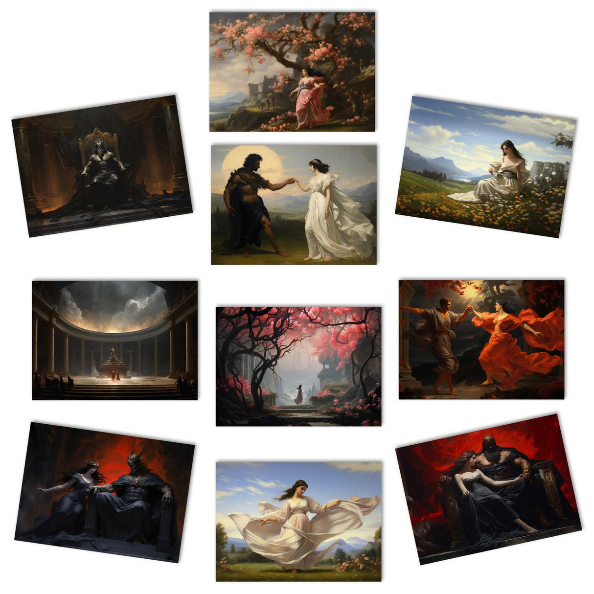 Hades und Persephone Griechische Mythologie als Kartenset VOL 1 (10 Karten) | Mythologische Karten der Götter | Geschenk | Postkarte oder als Klappkarte