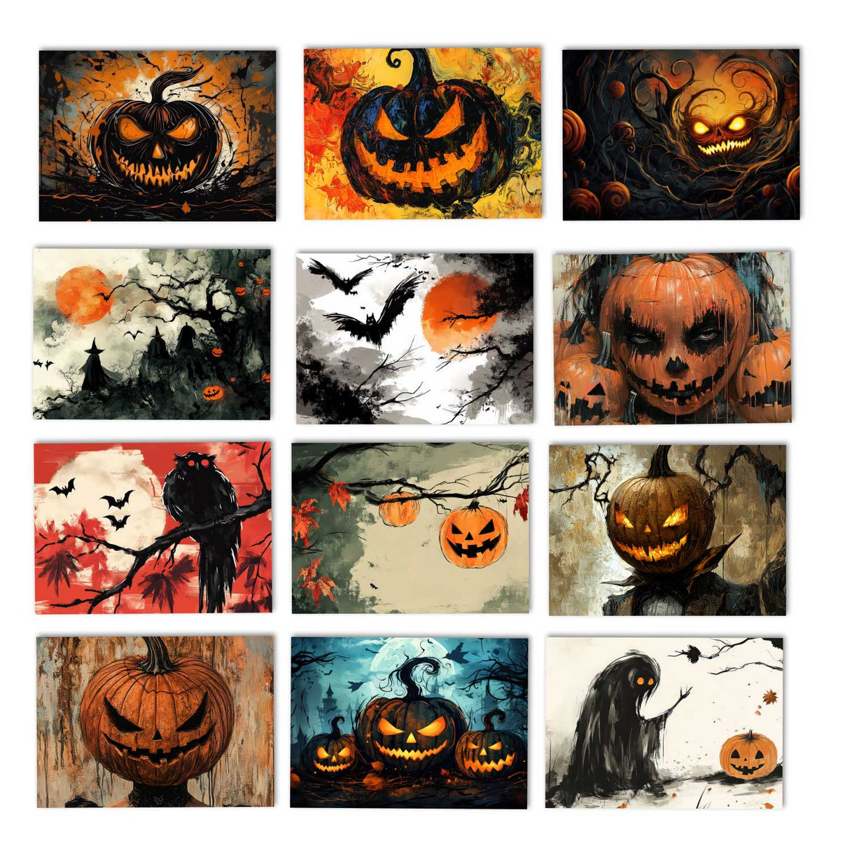 Halloween Karten Set – 12 kunstvolle Grußkarten | Deko Geschenk | Postkarte Klappkarte