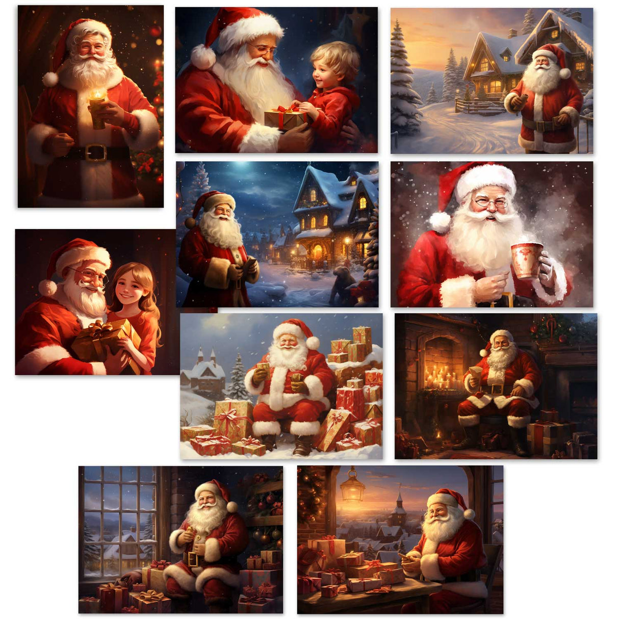Santa Claus - Weihnachtsmann Grußkarten Set (10 Karten) | Kunstvolle Weihnachtskarten | Geschenk | Karte mit Grußbotschaft | Nikolaus I Als Klappkarten oder Postkarten