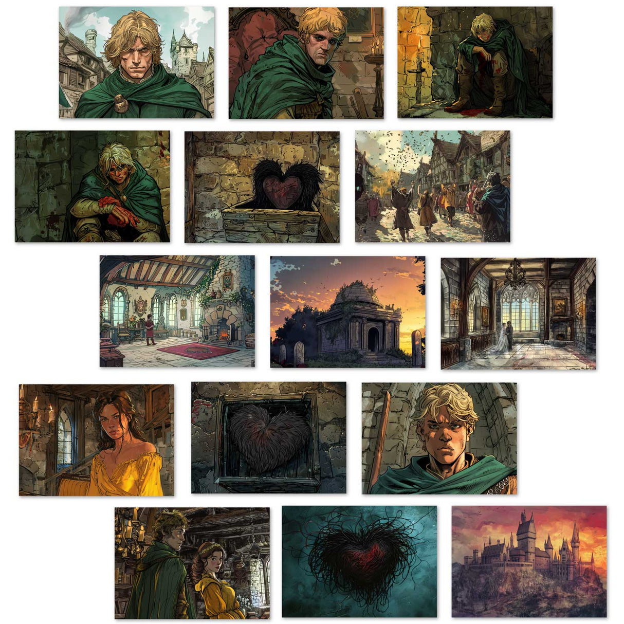 Des Hexers haariges Herz Karten Set A6 (15 Cards) Illustriertes Harry Potter Märchen von Beedle dem Barden I Fantasy Postkarten