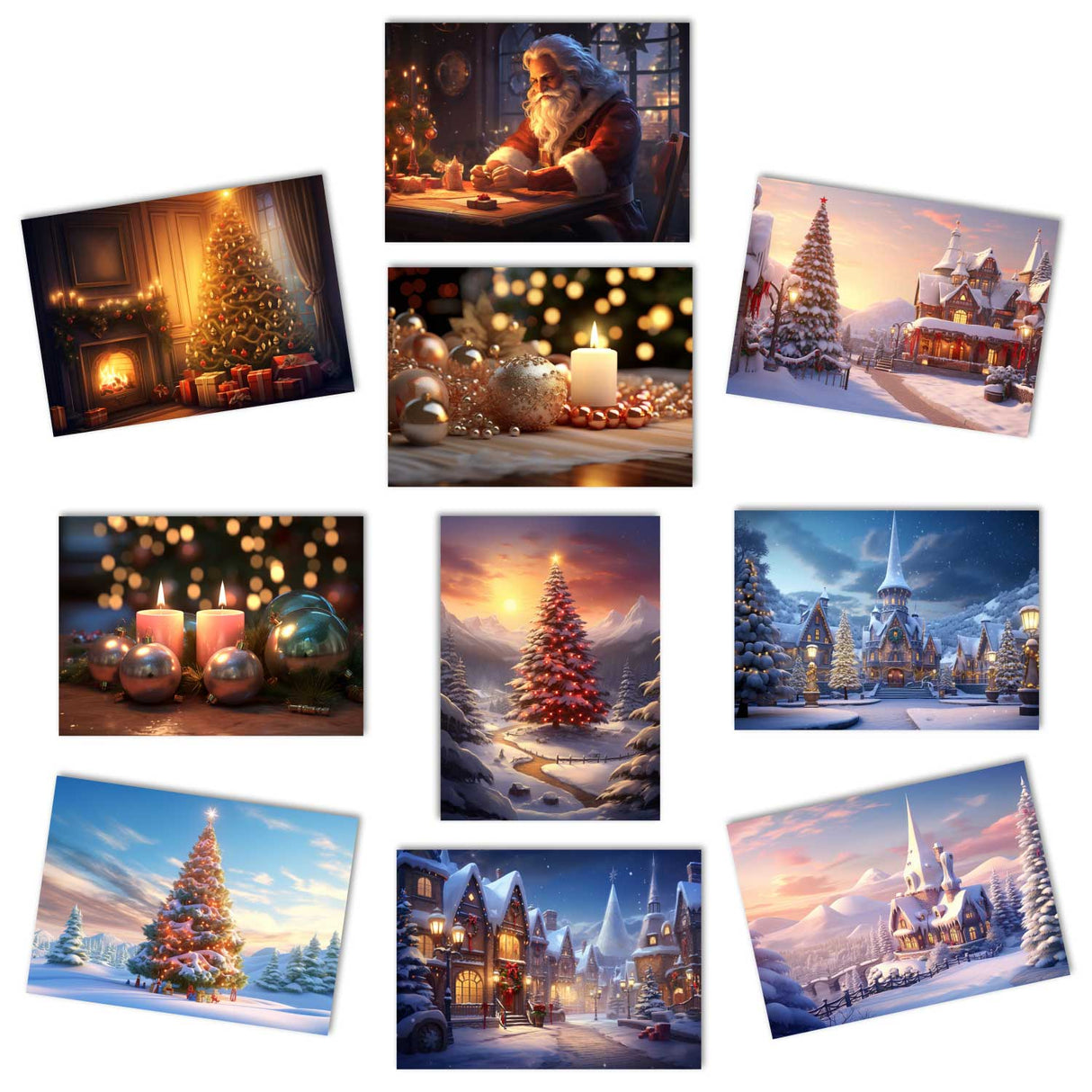 Weihnachten Grußkarten Set (10 Karten) | Kunstvolle Weihnachtskarten | Geschenk | Karte mit Grußbotschaft | Postkarte | Weihnachtsfest VOL 1