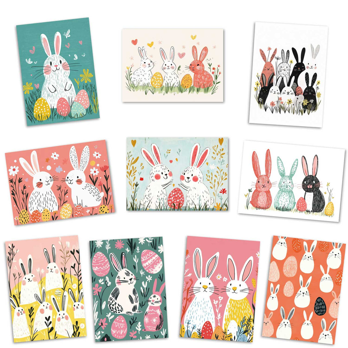 Lustige Osterhasen Karten Set (12 Karten) | Grußkarten zu Ostern| Funny Bunny | Karte mit Grußbotschaft