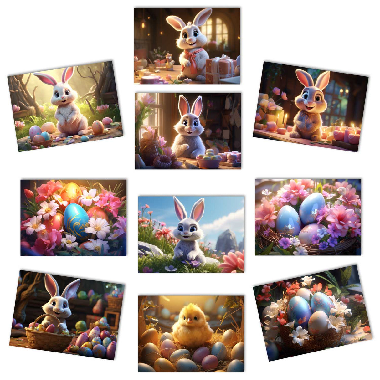 Oster Grußkarten Set (10 Karten) | Kunstvolle Osterkarten | Geschenk | Karte mit Grußbotschaft | Postkarte | Osterfest VOL2 CGI