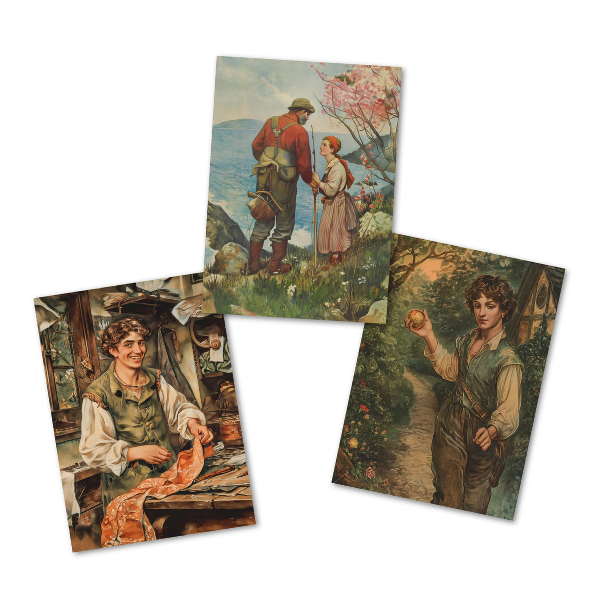 Traditionelle Märchenkarten Set (15 Karten) | Vintage Postkarten mit Märchen Motiven der Brüder Grimm - Illustration Vintage