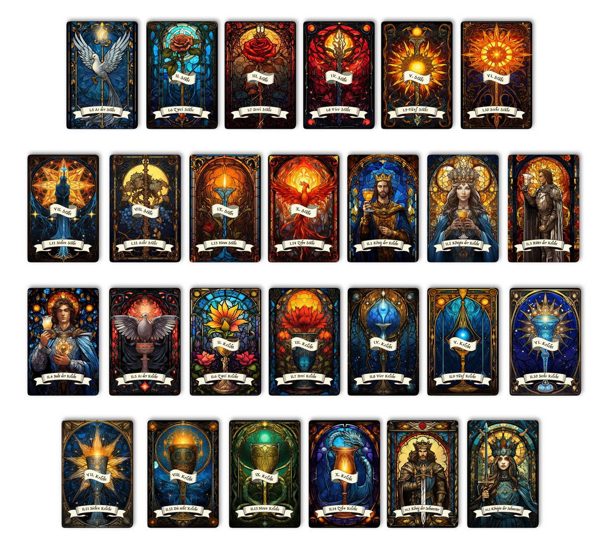 Kunstvolle Tarotkarten im Set (78 Karten) | Tarot Deck mit 78 Tarot Karten in drei größen | deutsch und englisch erhältlich | matt farbdruck