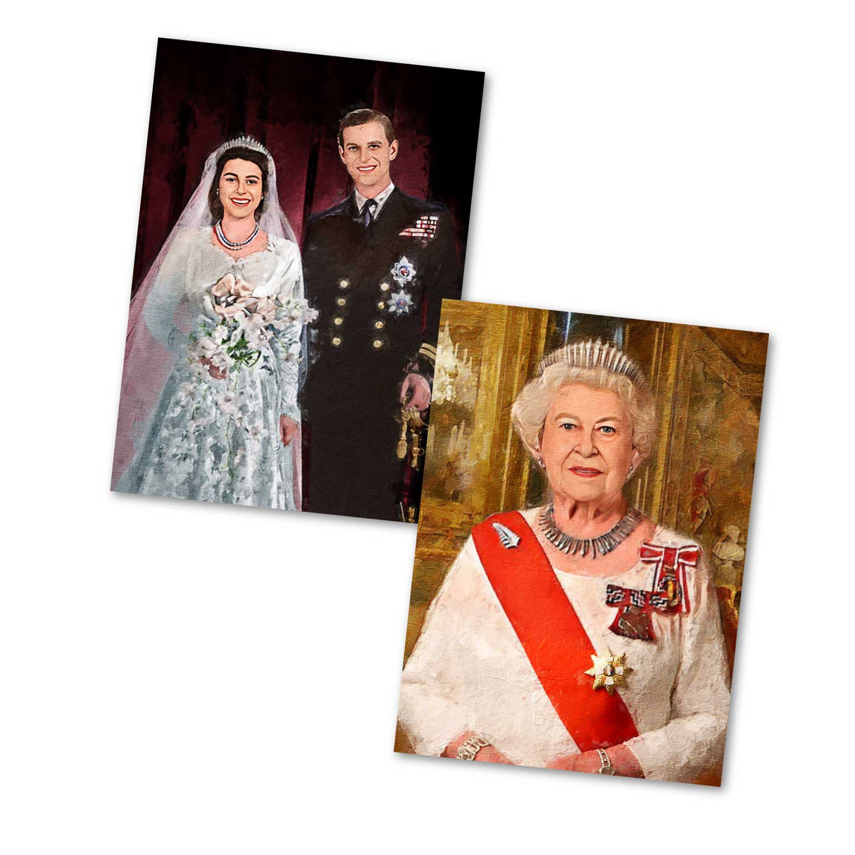 Postkarten A6 Set (8 Cards) Queen Elisabeth II Prince Philip I digital Painting I Royal Family I Queen Jubiläum