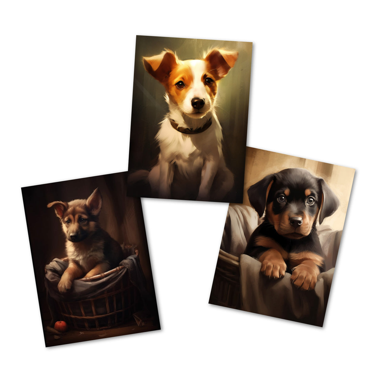 Hundewelpen Grußkarten Set (15 Karten) | Süße kunstvolle Karten mit Welpen verschiedener Rassen | Digital Painting - Oil - Einzel Set