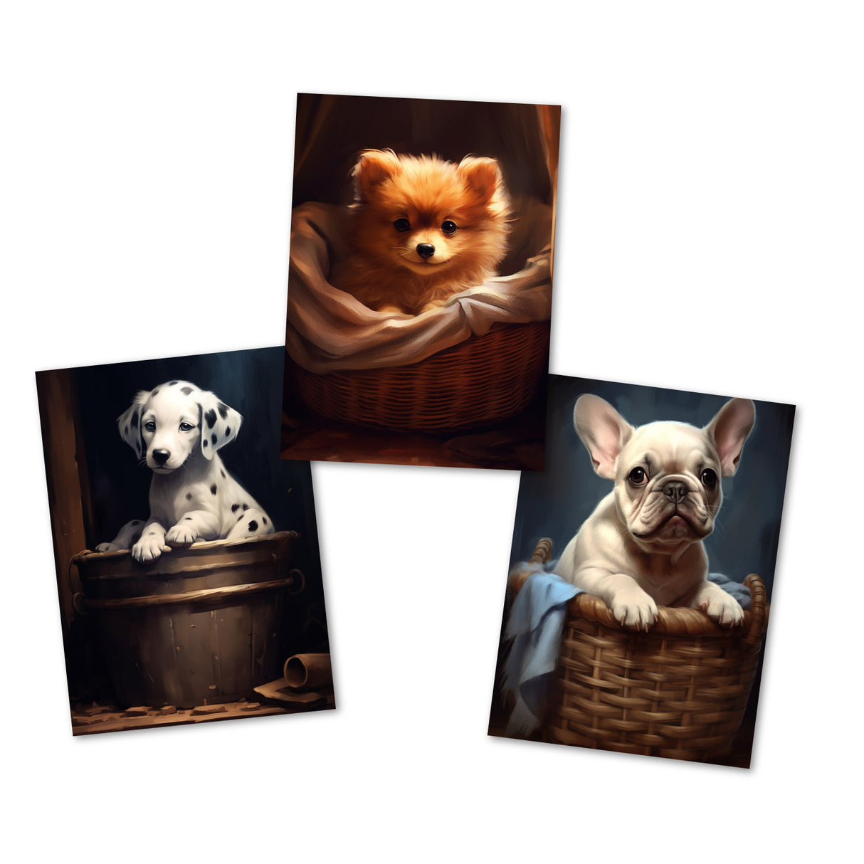 Hundewelpen Grußkarten Set (15 Karten) | Süße kunstvolle Karten mit Welpen verschiedener Rassen | Digital Painting - Oil - Einzel Set