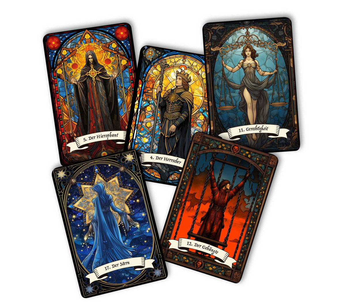 Kunstvolle Tarotkarten im Set (78 Karten) | Tarot Deck mit 78 Tarot Karten in drei größen | deutsch und englisch erhältlich | matt farbdruck