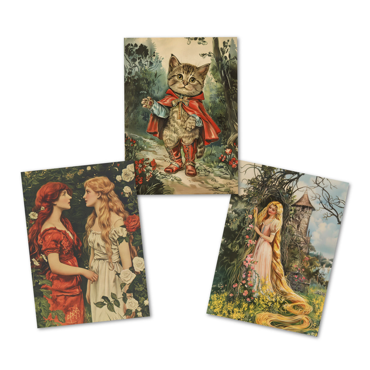 Traditionelle Märchenkarten Set (15 Karten) | Vintage Postkarten mit Märchen Motiven der Brüder Grimm - Illustration Vintage