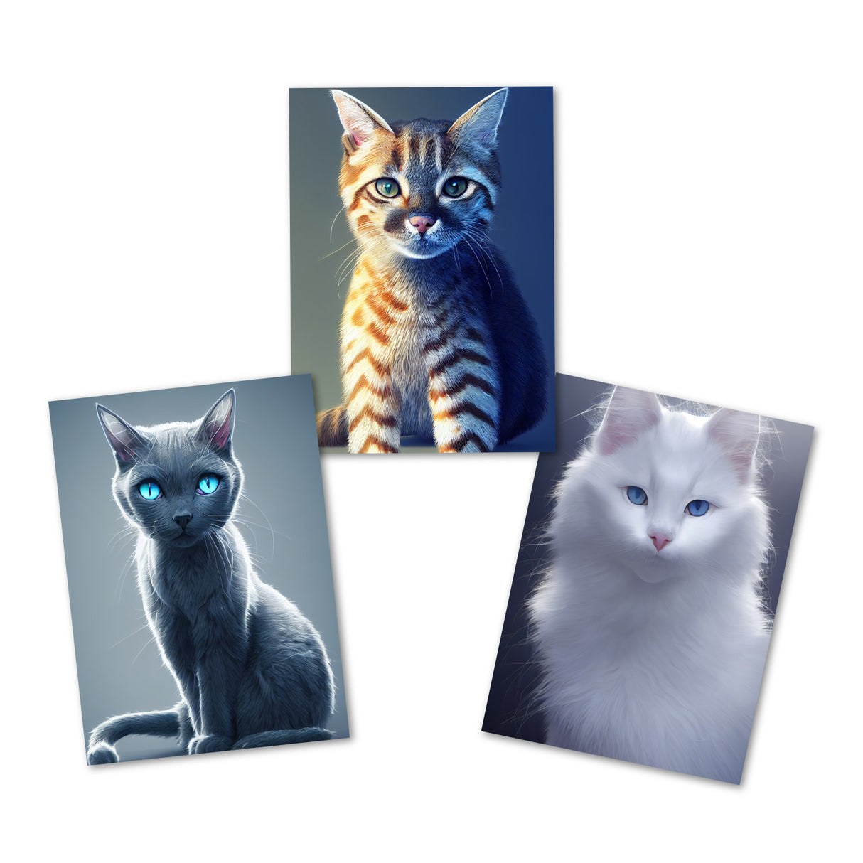 Postkarten A6 Set (15 Cards) Süße Katzen in verschiedenen Rassen Portraits I digital Painting