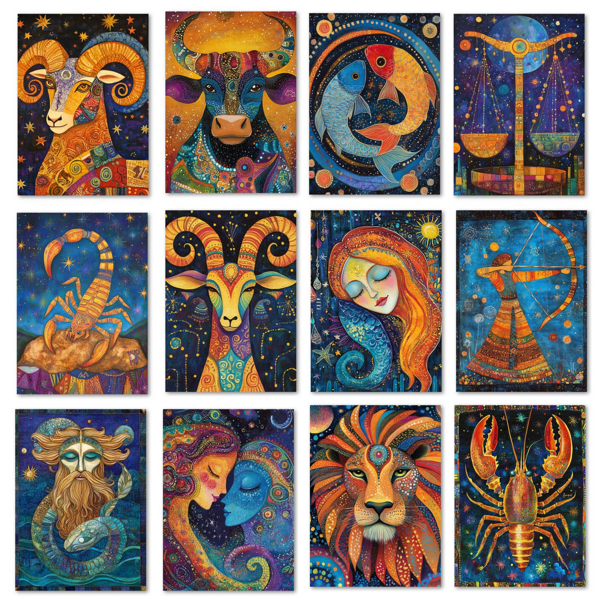 Sternzeichen- im Cutout Stil (12 Karten) Grußkarten, Klappkarten und Postkarten mit zauberhaften Sternzeichen-Motiven