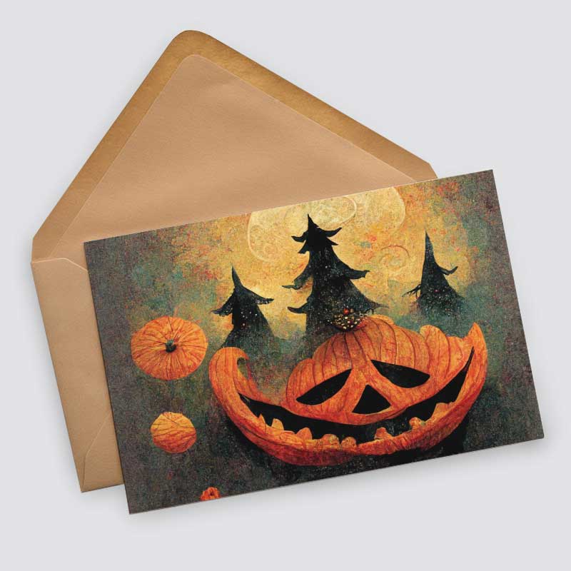 8 Halloween Grußkarten | Kunstvolle Halloween Karten | Geschenk | Karte mit Grußbotschaft | Postkarte | Kürbis Karten