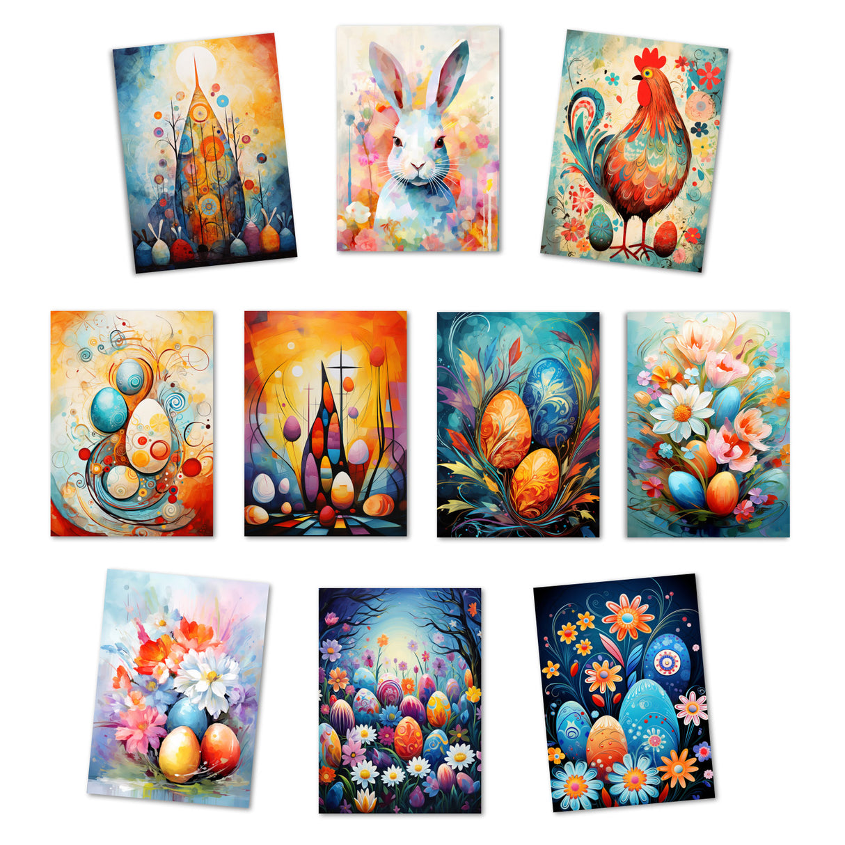 Oster Grußkarten Set V2 (10 Karten) | Kunstvolle Oster Karten | Geschenk | Karte mit Grußbotschaft | Postkarte oder Klappkarte