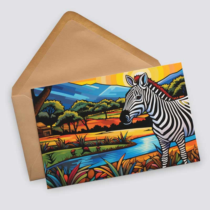 Farbenfrohes Afrika Postkarten A6 Set (10 Cards) Löwen Elefanten Nilpferd Landschaft Wildnis Steppe Wüste I Kunstvolle Afrika Kunst Karten