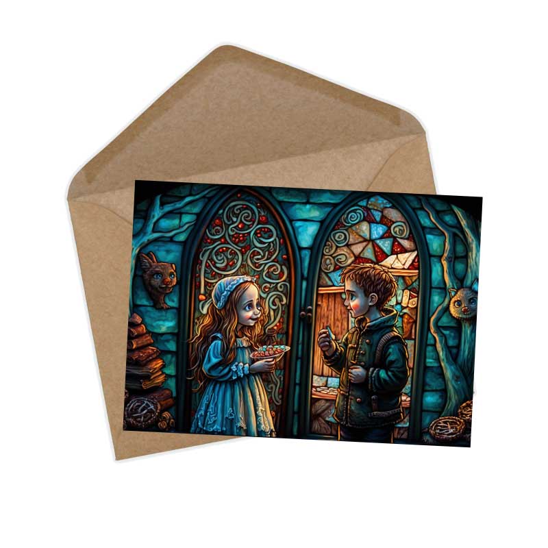 Hänsel und Gretel Karten Set A6 (15 Cards) Illustrierte Märchen Stained Glass I von den Gebrüdern Grimm im Original als kunstvolles Set