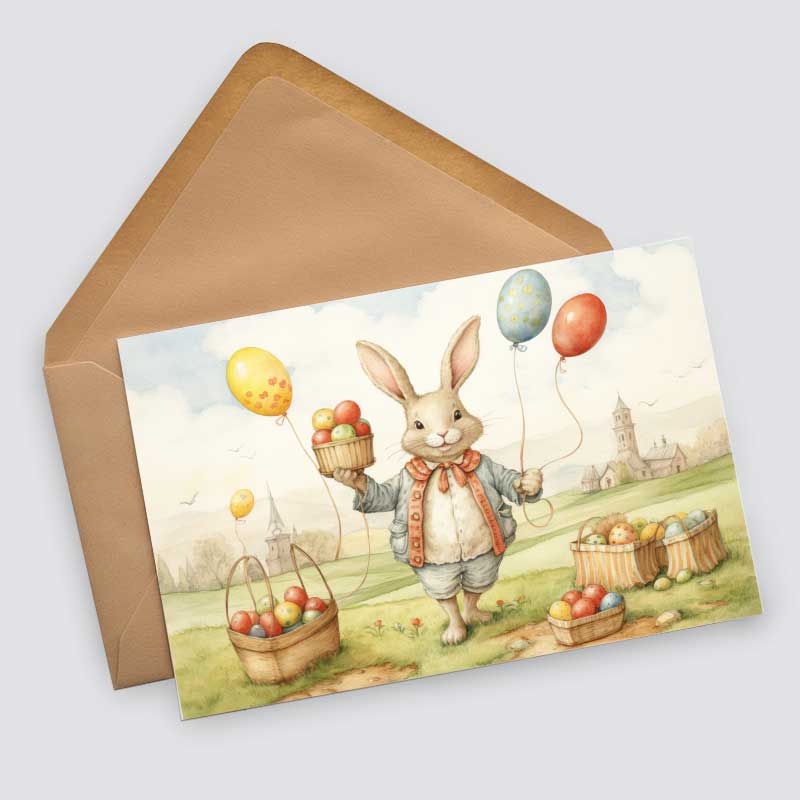 Ostern Kinder und Osterhasen Karten Set (10 Karten) | Märchenhafte Ostern | Geschenk | kinderbuch Zeichnungen Osterhase Ostereier