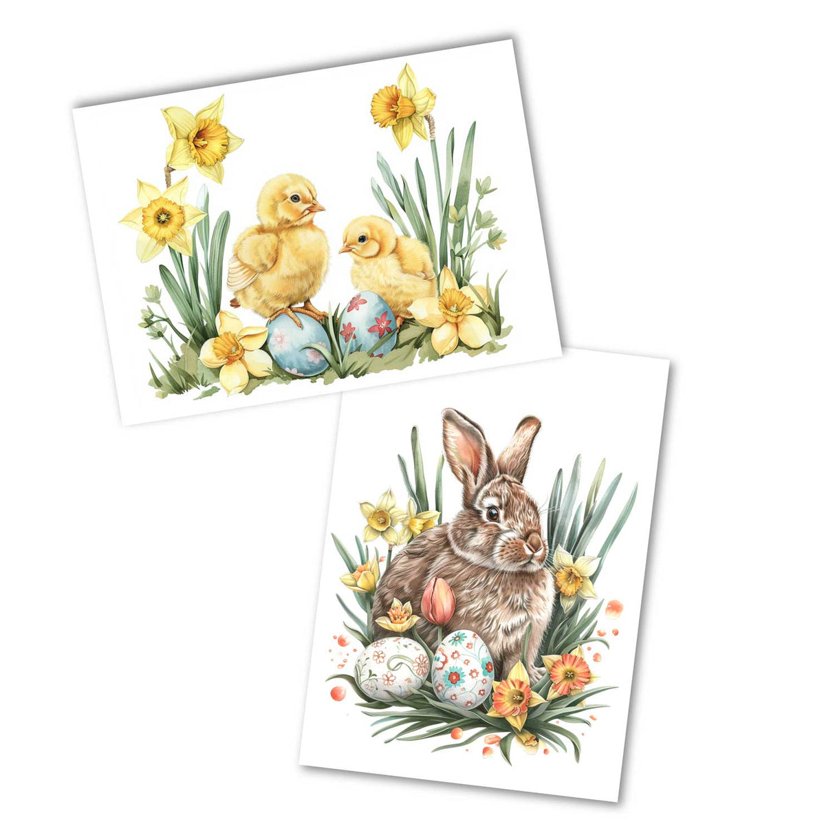 Easter Greeting Cards Set (10 Cards) | Easter bunnies, chicks, tulips and flowers | poison | wall decoration | Postcards, folding cards set V2
