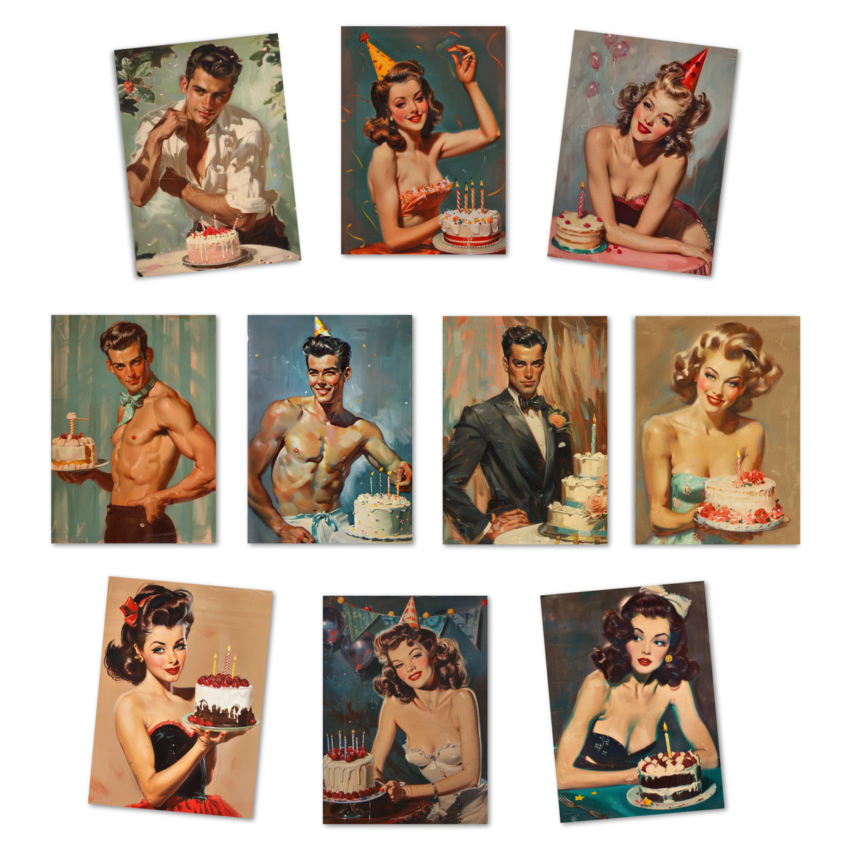 Vintage 60 Style Geburtstagskarten - Grußkarten Set (10 Karten) | Acryl Look im 60s Style | Postkarte oder Klappkarte | Acyrlmalerei (Kopie)