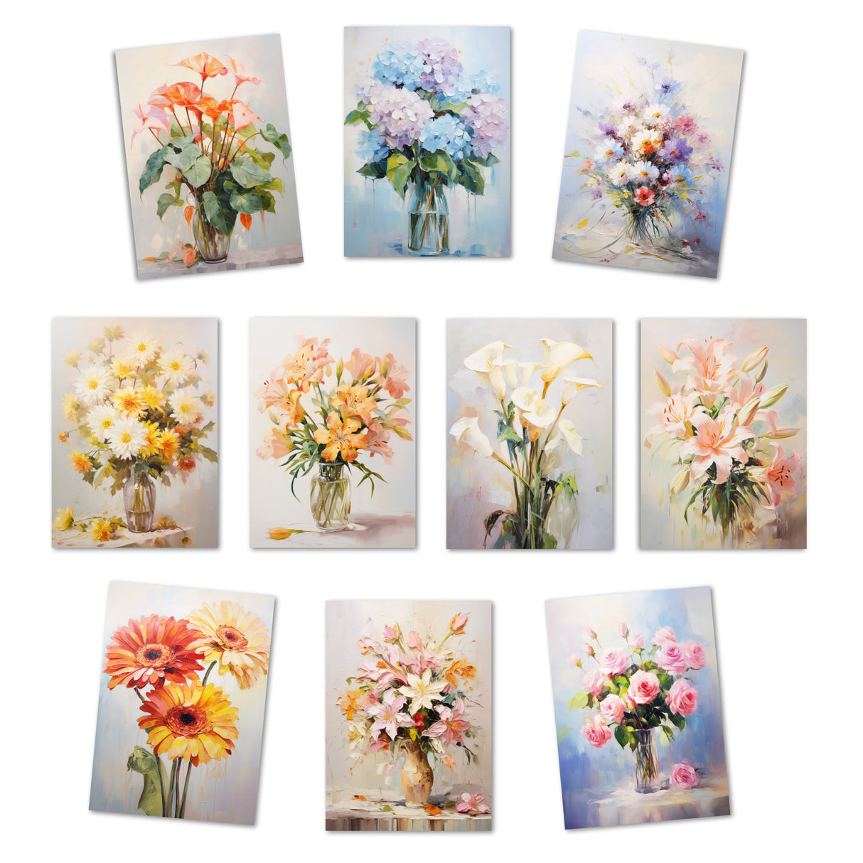 Blumen Postkarten A6 Set (10 Cards) Blumensträuße Ölgemalt Reprint I digital Painting I Neutrale Grusskarten mit Blumenstrauss