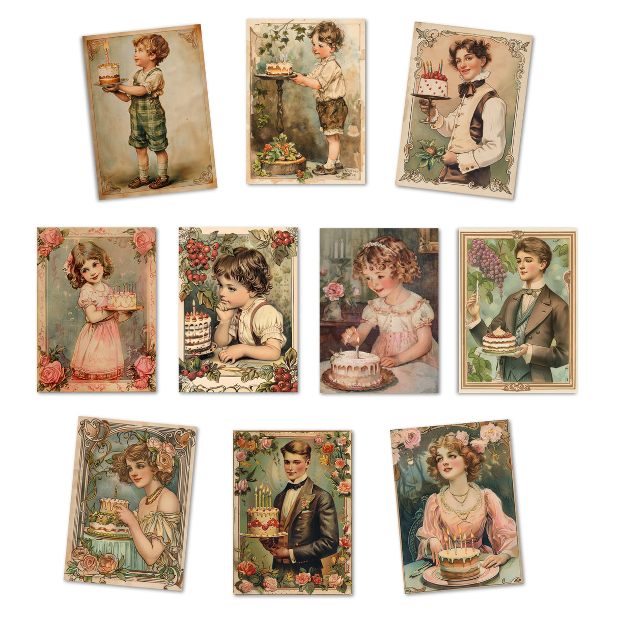 Retro Geburtstagskarten im Jugendstil der 1920 - Grußkarten Set (10 Karten) | Vintage Retro Style 20s | Postkarte oder Klappkarte | Druck