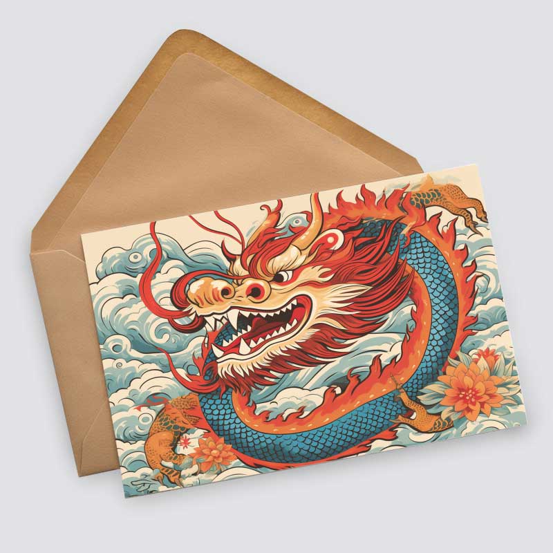 Jahr des Drachen Postkarten A6 Set (10 Cards) Drachen Jahr chinesische Sternzeichen asiatische Kultur I Kunstvolle Drachen Karten