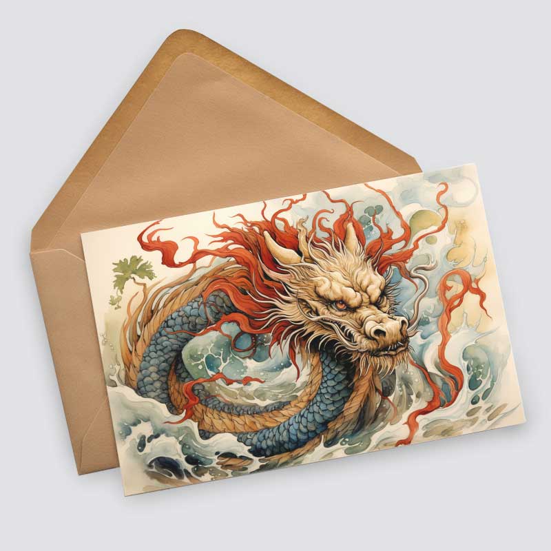 Jahr des Drachen Postkarten A6 Set (10 Cards) Drachen Jahr chinesische Sternzeichen asiatische Kultur I Kunstvolle Drachen Karten