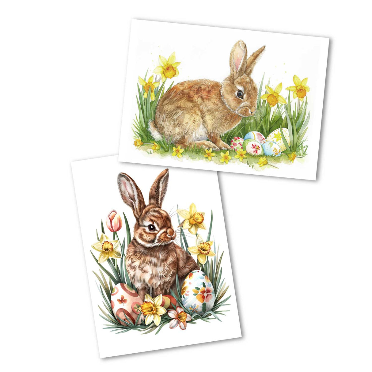 Easter Greeting Cards Set (10 Cards) | Easter bunnies, chicks, tulips and flowers | poison | wall decoration | Postcards, folding cards set V2