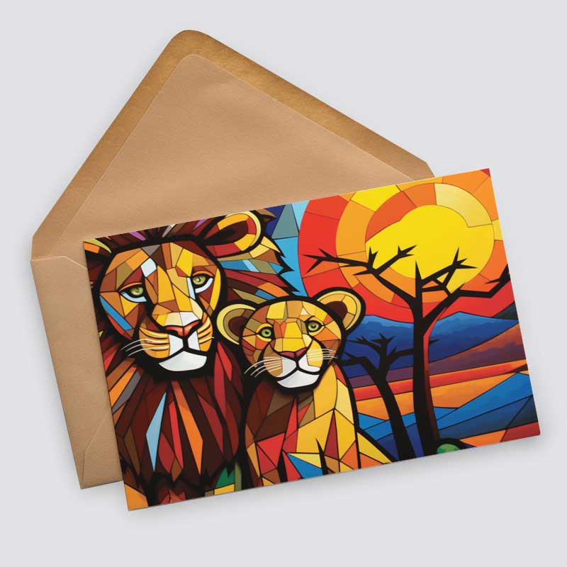 Farbenfrohes Afrika Postkarten A6 Set (10 Cards) Löwen Elefanten Nilpferd Landschaft Wildnis Steppe Wüste I Kunstvolle Afrika Kunst Karten