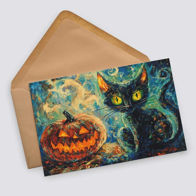 Halloween Katzen Karten Set – 10 kunstvolle Grußkarten A6 | Spooky Postkarten Klappkarten | Gothic Geschenkidee Katzen Halloween lustig