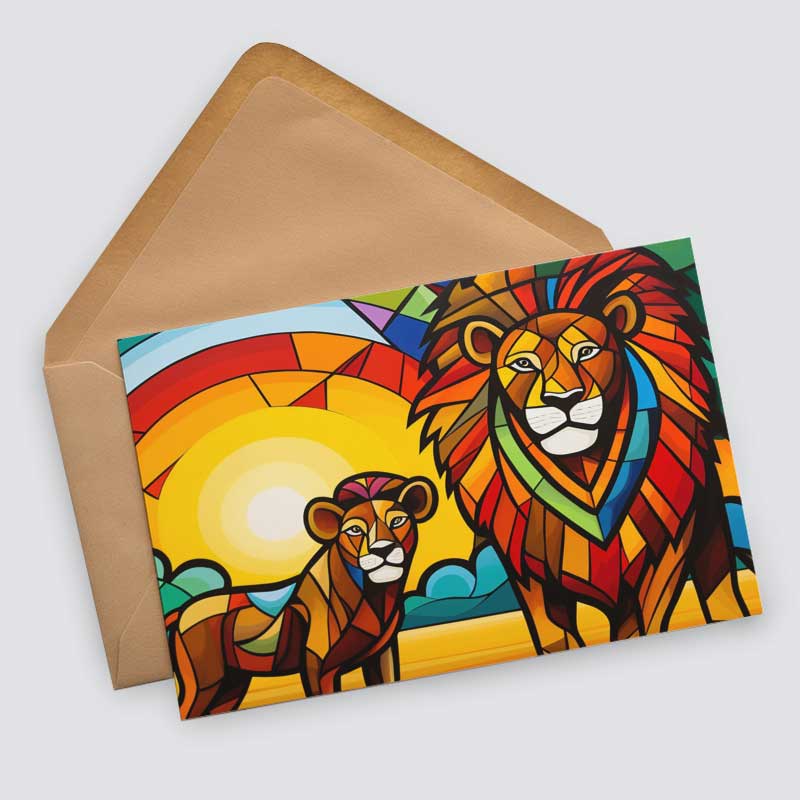 Farbenfrohes Afrika Postkarten A6 Set (10 Cards) Löwen Elefanten Nilpferd Landschaft Wildnis Steppe Wüste I Kunstvolle Afrika Kunst Karten