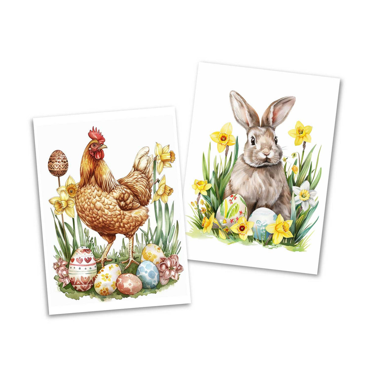 Easter Greeting Cards Set (10 Cards) | Easter bunnies, chicks, tulips and flowers | poison | wall decoration | Postcards, folding cards set V2