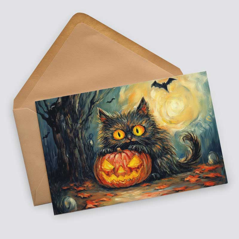 Halloween Katzen Karten Set – 10 kunstvolle Grußkarten A6 | Spooky Postkarten Klappkarten | Gothic Geschenkidee Katzen Halloween lustig