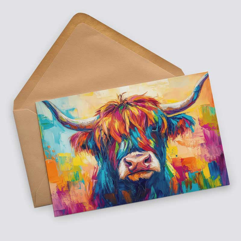 Hochland Kühe Postkarten A6 Set (12 Cards) I Grußkarten und Geburtstagskarten I Farbenfrohe Highland Cattle Cows Coo